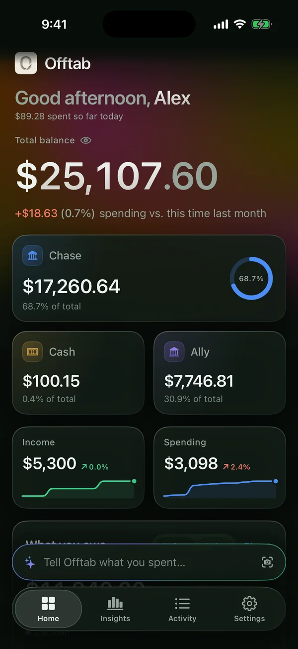 Offtab’s home screen in the Moss theme.