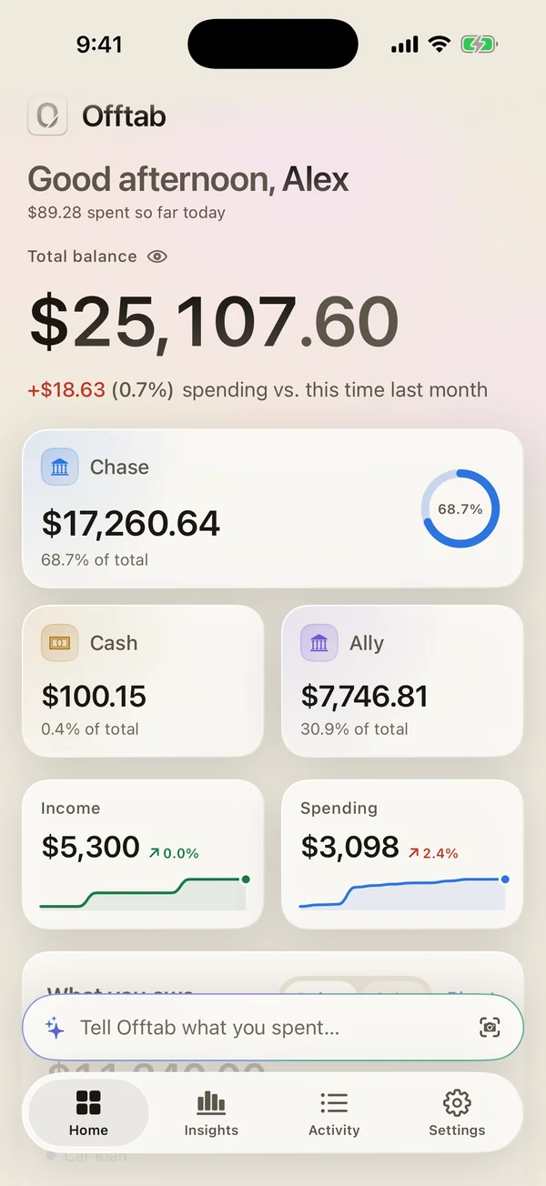 Offtab’s home screen in the Sand theme.